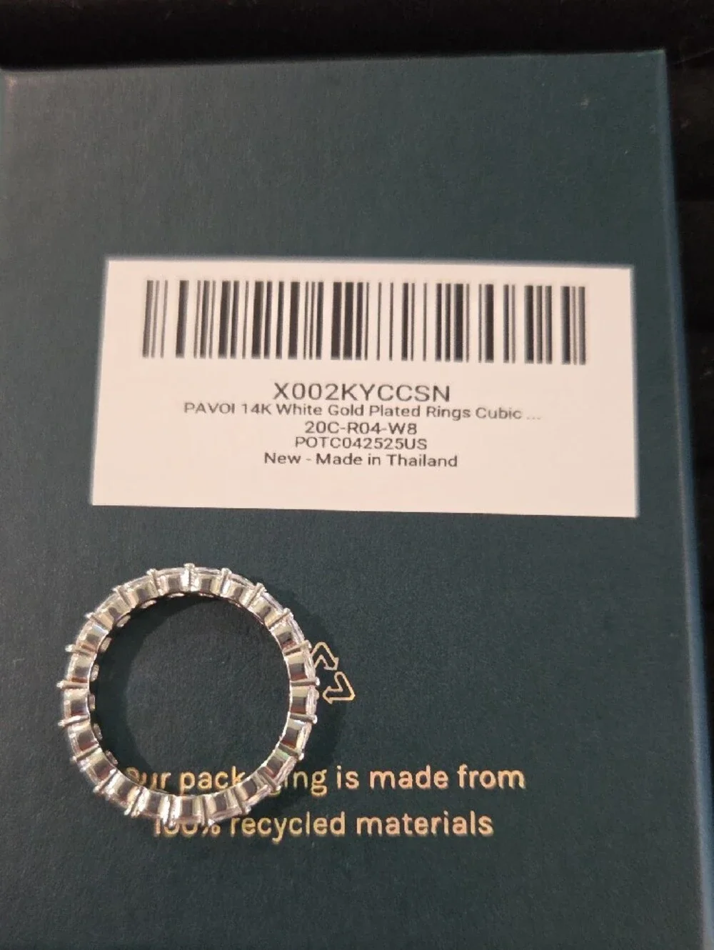 Pavoi 14k White Gold Plated Cubic Zirconia Eternity Band Sz 7 3/4-8